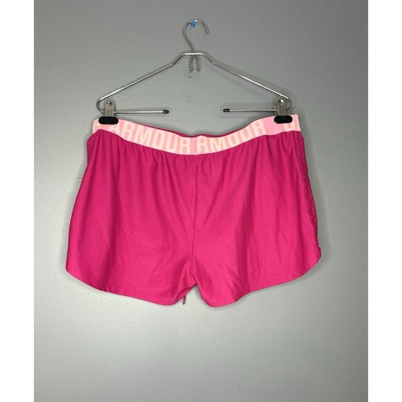 Under Armour Barbiecore Athletic Shorts Womens L Lightweight Workout Logo Gym - Picture 2 of 8